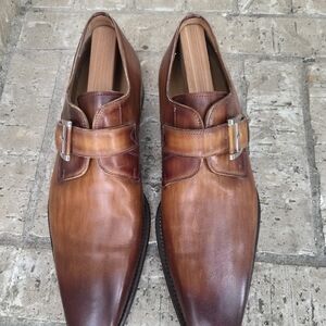 Magnanni marco ll antiqued brown monk strap shoes leather soles mens size 9 M